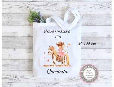 Cowgirl Pony Wechselwäsche Beutel Wechselkleidung Name (personalisiert) Kindergarten Wunschname KITA Kindergarten Einschulung Lüttentüddel®